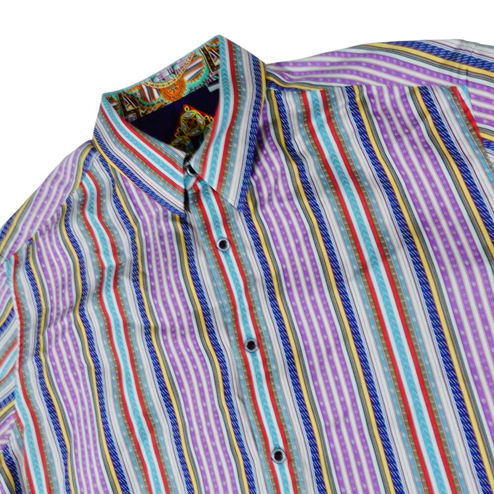 Robert Graham Y2K Style Flip Cup Embroidered Striped Button Up Shirt Men's Large